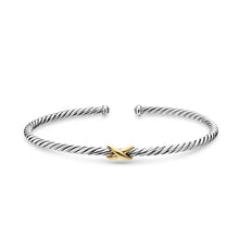 Load image into Gallery viewer, Micro Cable Flex Petite X Bracelet in Sterling Silver with 14K Yellow Gold, 2.6mm
