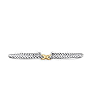 Micro Cable Flex Petite X Bracelet in Sterling Silver with 14K Yellow Gold, 2.6mm