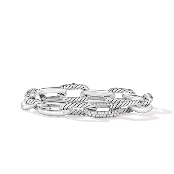 DY Madison Chain Bracelet in Sterling Silver with Diamonds, 11mm