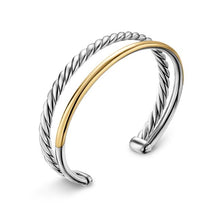 Load image into Gallery viewer, DY Mercer Two Row Cuff Bracelet in Sterling Silver with 18K Yellow Gold, 8mm
