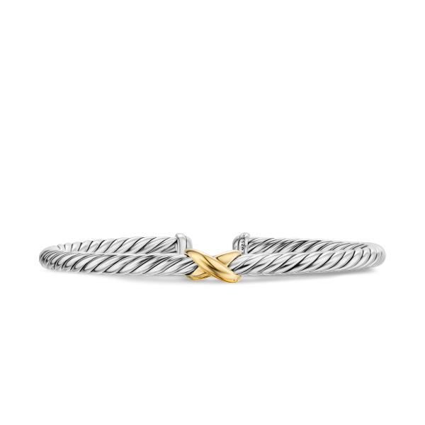 Cable Flex X Station Bracelet in Sterling Silver with 14K Yellow Gold, 4mm