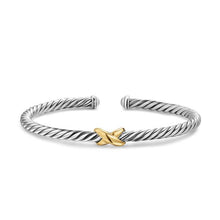 Load image into Gallery viewer, Cable Flex X Station Bracelet in Sterling Silver with 14K Yellow Gold, 4mm
