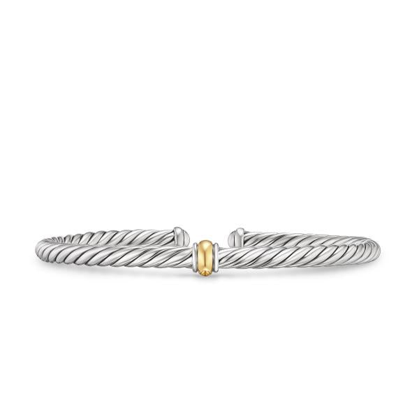 Cable Flex Station Bracelet in Sterling Silver with 14K Yellow Gold, 4mm