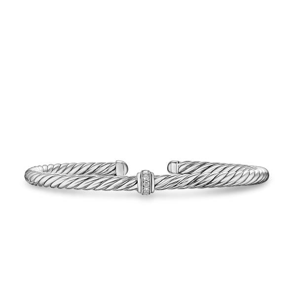 Cable Flex Station Bracelet in Sterling Silver with Diamonds, 4mm