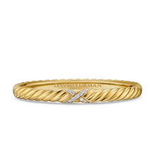 Load image into Gallery viewer, Sculpted Cable X Center Station Cuff Bracelet in 18K Yellow Gold with Diamonds, 6mm
