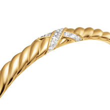Load image into Gallery viewer, Sculpted Cable X Center Station Cuff Bracelet in 18K Yellow Gold with Diamonds, 6mm
