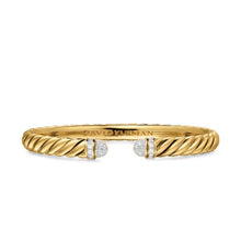 Load image into Gallery viewer, Sculpted Cable Cuff Bracelet in 18K Yellow Gold with Pave Diamond Domes, 6mm
