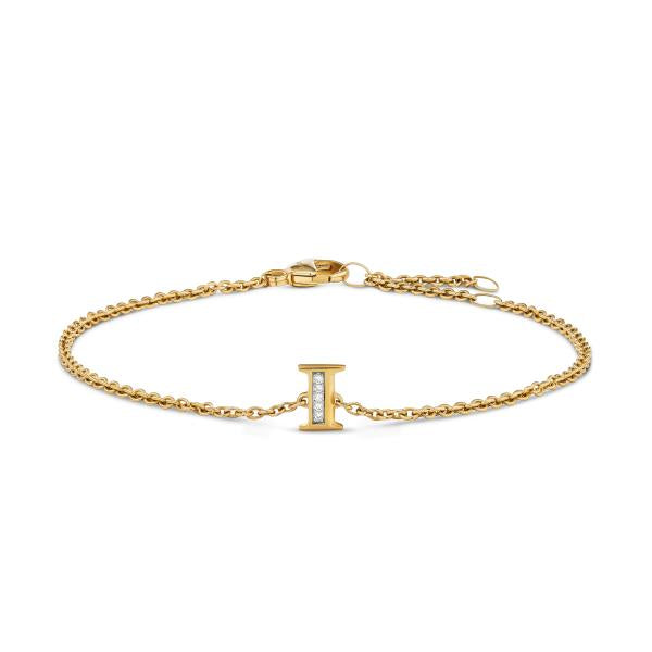 Petite Pave Initial Chain Bracelet in 18K Yellow Gold with Diamond I
