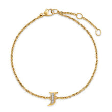 Load image into Gallery viewer, Petite Pave Initial Chain Bracelet in 18K Yellow Gold with Diamond J
