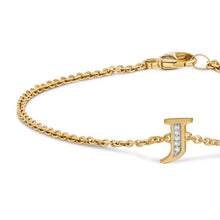 Load image into Gallery viewer, Petite Pave Initial Chain Bracelet in 18K Yellow Gold with Diamond J
