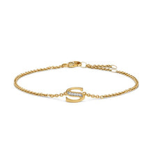 Load image into Gallery viewer, Petite Pave Initial Chain Bracelet in 18K Yellow Gold with Diamond S
