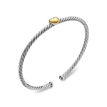 Load image into Gallery viewer, Micro Cable Flex Heart Station Bracelet in Sterling Silver with 14K Yellow Gold, 2.6mm

