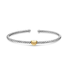Load image into Gallery viewer, Micro Cable Flex Heart Station Bracelet in Sterling Silver with 14K Yellow Gold, 2.6mm
