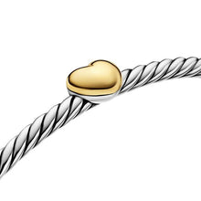 Load image into Gallery viewer, Micro Cable Flex Heart Station Bracelet in Sterling Silver with 14K Yellow Gold, 2.6mm
