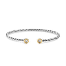 Load image into Gallery viewer, Micro Cable Flex Round Bracelet in Sterling Silver with 14K Yellow Gold and Diamonds, 2.6mm
