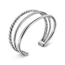 Load image into Gallery viewer, DY Mercer Three Row Cuff Bracelet in Sterling Silver with Diamonds, 10mm

