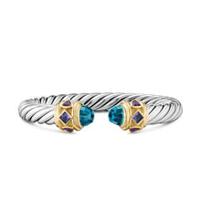 Load image into Gallery viewer, Renaissance Cable Flex Bracelet in Sterling Silver with 14K Yellow Gold, Hampton Blue Topaz, Iolite and Amethyst, 9mm
