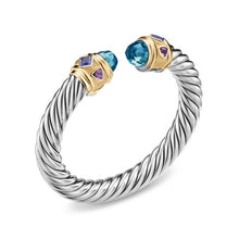 Load image into Gallery viewer, Renaissance Cable Flex Bracelet in Sterling Silver with 14K Yellow Gold, Hampton Blue Topaz, Iolite and Amethyst, 9mm
