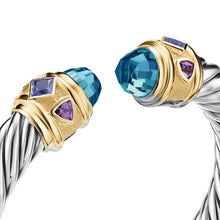 Load image into Gallery viewer, Renaissance Cable Flex Bracelet in Sterling Silver with 14K Yellow Gold, Hampton Blue Topaz, Iolite and Amethyst, 9mm
