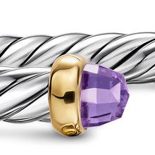 Load image into Gallery viewer, Cable Flex Bracelet in Sterling Silver with 14K Yellow Gold and Amethyst, 6mm
