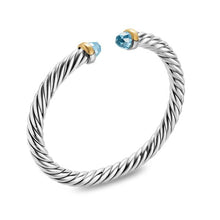 Load image into Gallery viewer, Cable Flex Bracelet in Sterling Silver with 14K Yellow Gold and Blue Topaz, 6mm
