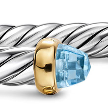 Load image into Gallery viewer, Cable Flex Bracelet in Sterling Silver with 14K Yellow Gold and Blue Topaz, 6mm
