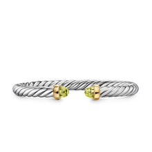 Load image into Gallery viewer, Cable Flex Bracelet in Sterling Silver with 14K Yellow Gold and Peridot, 6mm
