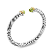 Load image into Gallery viewer, Cable Flex Bracelet in Sterling Silver with 14K Yellow Gold and Peridot, 6mm
