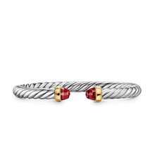 Load image into Gallery viewer, Cable Flex Bracelet in Sterling Silver with 14K Yellow Gold and Rhodolite Garnet, 6mm
