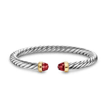 Load image into Gallery viewer, Cable Flex Bracelet in Sterling Silver with 14K Yellow Gold and Rhodolite Garnet, 6mm
