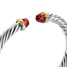 Load image into Gallery viewer, Cable Flex Bracelet in Sterling Silver with 14K Yellow Gold and Rhodolite Garnet, 6mm
