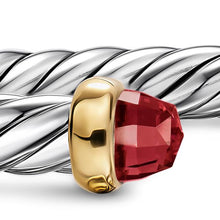 Load image into Gallery viewer, Cable Flex Bracelet in Sterling Silver with 14K Yellow Gold and Rhodolite Garnet, 6mm
