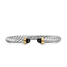 Load image into Gallery viewer, Cable Flex Bracelet in Sterling Silver with 14K Yellow Gold and Black Onyx, 6mm
