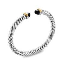 Load image into Gallery viewer, Cable Flex Bracelet in Sterling Silver with 14K Yellow Gold and Black Onyx, 6mm
