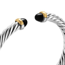 Load image into Gallery viewer, Cable Flex Bracelet in Sterling Silver with 14K Yellow Gold and Black Onyx, 6mm
