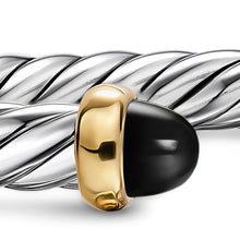 Load image into Gallery viewer, Cable Flex Bracelet in Sterling Silver with 14K Yellow Gold and Black Onyx, 6mm
