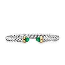 Load image into Gallery viewer, Cable Flex Bracelet in Sterling Silver with 14K Yellow Gold and Green Onyx, 6mm
