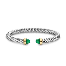 Load image into Gallery viewer, Cable Flex Bracelet in Sterling Silver with 14K Yellow Gold and Green Onyx, 6mm
