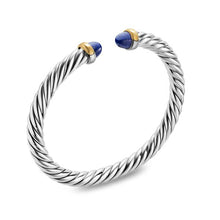 Load image into Gallery viewer, Cable Flex Bracelet in Sterling Silver with 14K Yellow Gold and Lapis, 6mm
