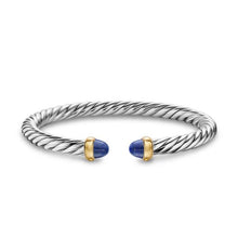 Load image into Gallery viewer, Cable Flex Bracelet in Sterling Silver with 14K Yellow Gold and Lapis, 6mm
