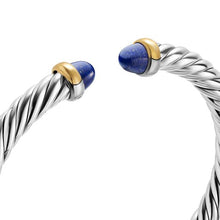 Load image into Gallery viewer, Cable Flex Bracelet in Sterling Silver with 14K Yellow Gold and Lapis, 6mm
