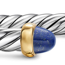 Load image into Gallery viewer, Cable Flex Bracelet in Sterling Silver with 14K Yellow Gold and Lapis, 6mm
