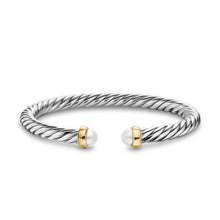 Load image into Gallery viewer, Cable Flex Bracelet in Sterling Silver with 14K Yellow Gold and Pearls, 6mm
