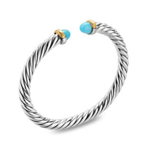 Load image into Gallery viewer, Cable Flex Bracelet in Sterling Silver with 14K Yellow Gold and Turquoise, 6mm
