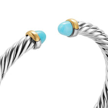 Load image into Gallery viewer, Cable Flex Bracelet in Sterling Silver with 14K Yellow Gold and Turquoise, 6mm
