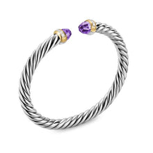 Load image into Gallery viewer, Cable Flex Bracelet in Sterling Silver with 14K Yellow Gold, Amethyst and Diamonds, 6mm
