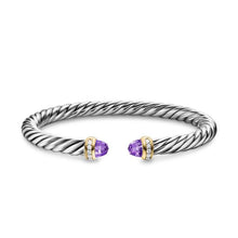 Load image into Gallery viewer, Cable Flex Bracelet in Sterling Silver with 14K Yellow Gold, Amethyst and Diamonds, 6mm
