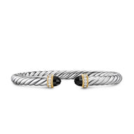Cable Flex Bracelet in Sterling Silver with 14K Yellow Gold, Black Onyx and Diamonds, 6mm