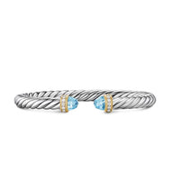 Cable Flex Bracelet in Sterling Silver with 14K Yellow Gold, Sky Blue Topaz and Diamonds, 6mm