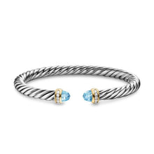 Load image into Gallery viewer, Cable Flex Bracelet in Sterling Silver with 14K Yellow Gold, Sky Blue Topaz and Diamonds, 6mm
